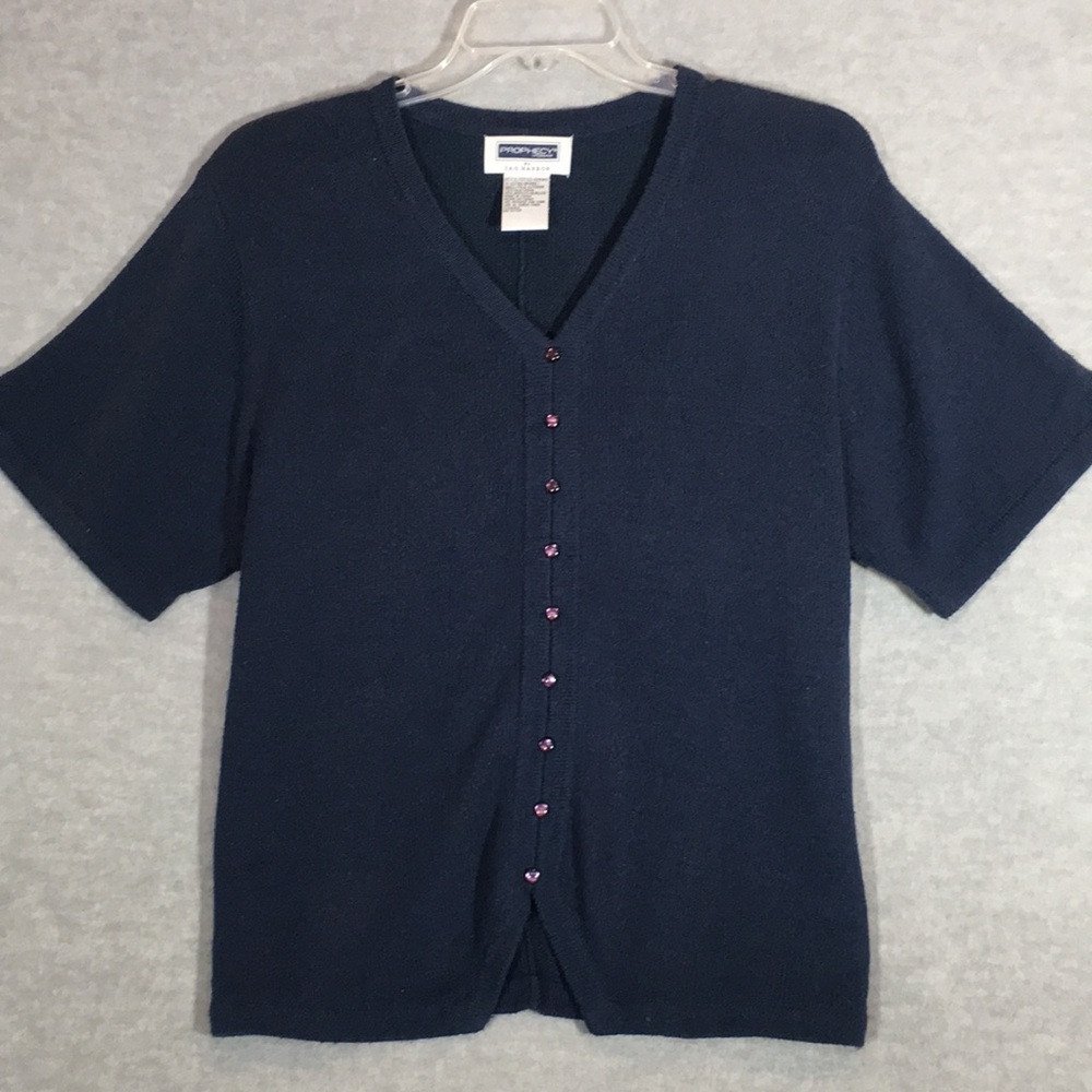 PROPHECY Silk Blend XL Knit Top with Flattering V Neck and Pearlized Buttons
